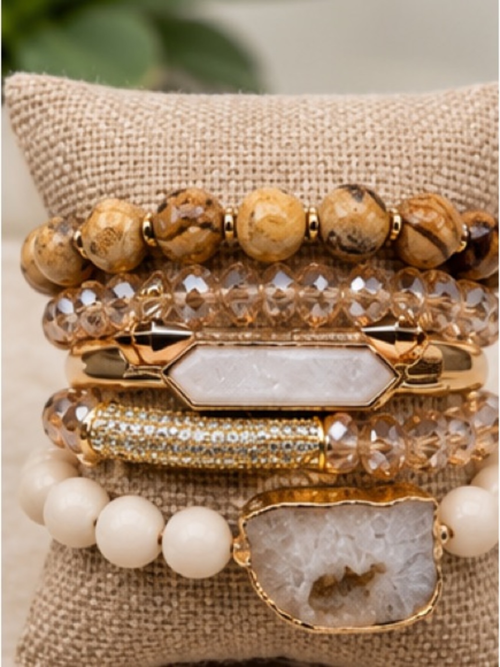 Dylan Gold and Beige Druzy Stack Bracelet Set
